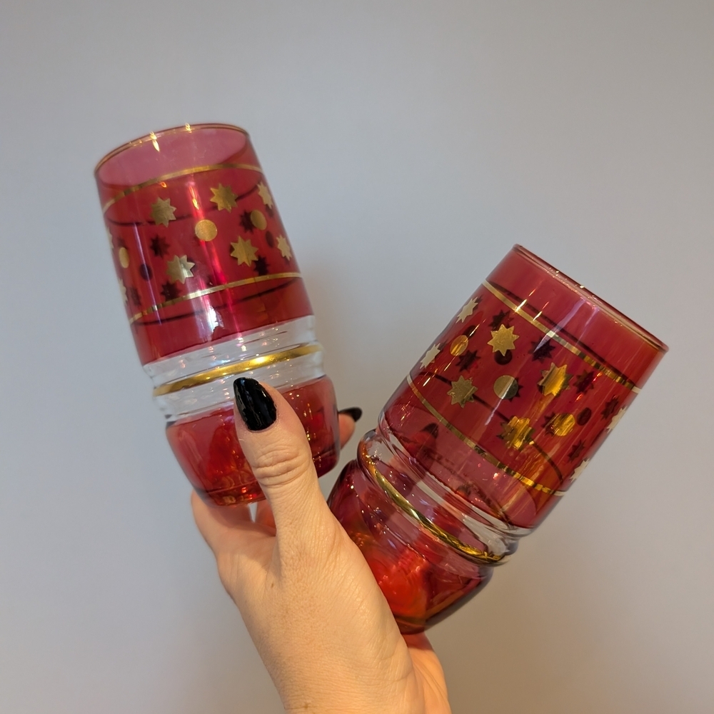 Vintage cranberry glass Red and Gold Glass Tumblers